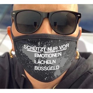 Nasen-Mund-Maske schwarz Motiv Emotionen, Lächeln, Bussgeld